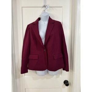 Anne Klein Chianti Burgundy Single Button Structured Blazer Jacket Womens 10‎